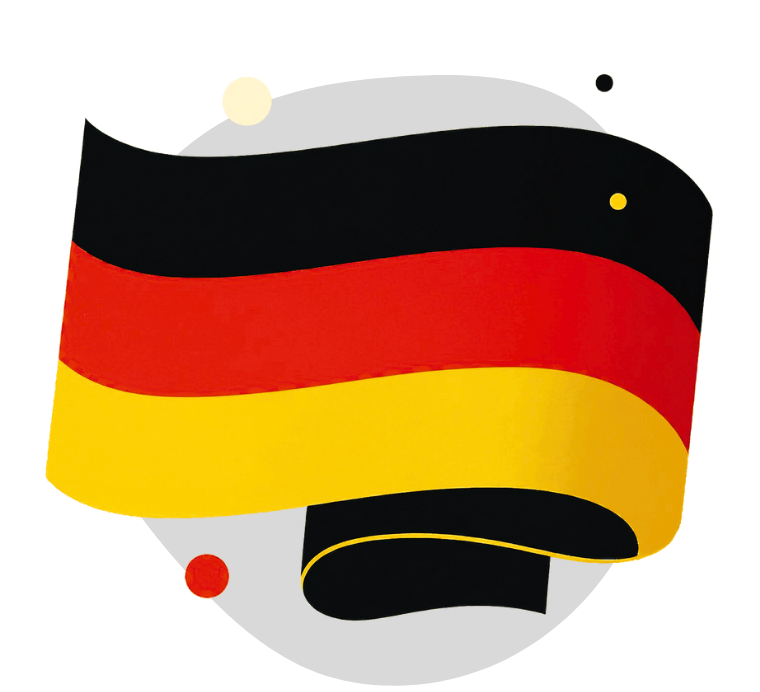 German flag with a building in the background.